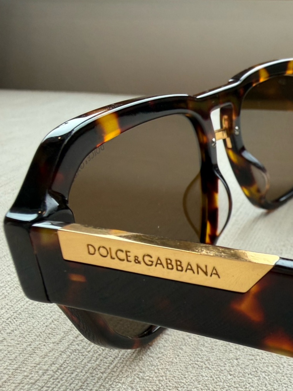 Dolce & Gabbana Tortoiseshell Sunglasses with Gold Accents - Brown Lenses